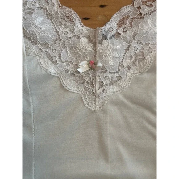 vintage coquette fairy slip top with lace and pink flower detail - Picture 2 of 9